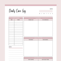 Printable Daily Caregiving Log - Pink