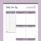 Printable Daily Caregiving Log - Purple