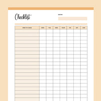 Daily Cleaning Checklist Printable - Orange