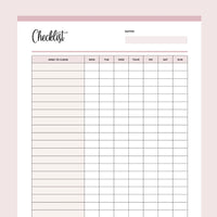 Daily Cleaning Checklist Printable - Pink
