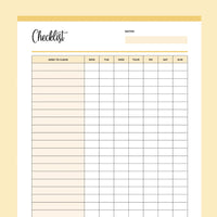 Daily Cleaning Checklist Printable - Yellow