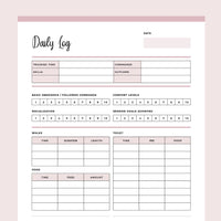 Daily Log For Dog Trainers Printable - Pink