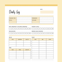 Daily Log For Dog Trainers Printable - Yellow