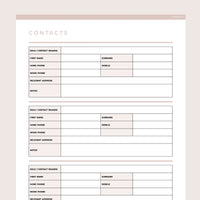Detailed Contact Information Template Editable - Brown