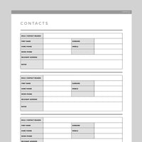 Detailed Contact Information Template Editable - Grey