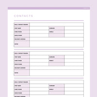 Detailed Contact Information Template Editable - Lavendar