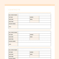 Detailed Contact Information Template Editable - Orange