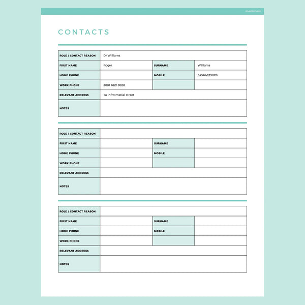 Detailed Contact Information Template Editable