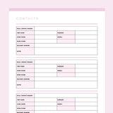 Detailed Contact Information Template Editable - Pink