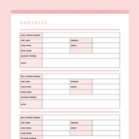 Detailed Contact Information Template Editable - Red