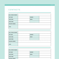 Detailed Contact Information Template Editable - Teal