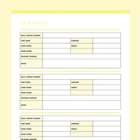 Detailed Contact Information Template Editable - Yellow
