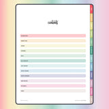 Contents Page for Digital Budget Planner - Rainbow Color Scheme