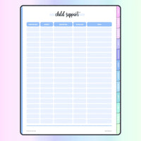 Child log payment log in the digital custody planner