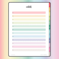 Contents page with hyperlinks to each color coded section in digital notebook 