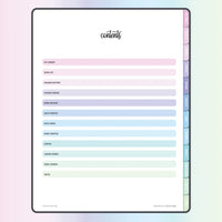 Contents page for digital book reading journal - Bubblegum Color Scheme