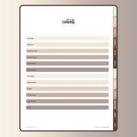 Contents page for digital book reading journal - Bohemian Color Scheme