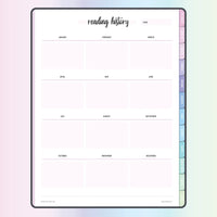 Book Reading History Template page in a goodnotes reading planner