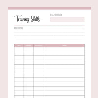 Dog Training Skills Sheet Printable - Pink