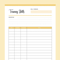 Dog Training Skills Sheet Printable - Yellow