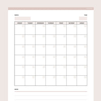 Editable Blank Monthly Calendar - Brown