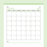 Editable Blank Monthly Calendar - Green
