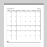 Editable Blank Monthly Calendar - Grey