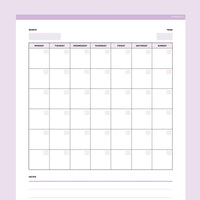 Editable Blank Monthly Calendar - Lavendar