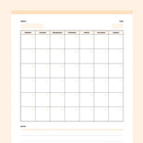 Editable Blank Monthly Calendar - Orange