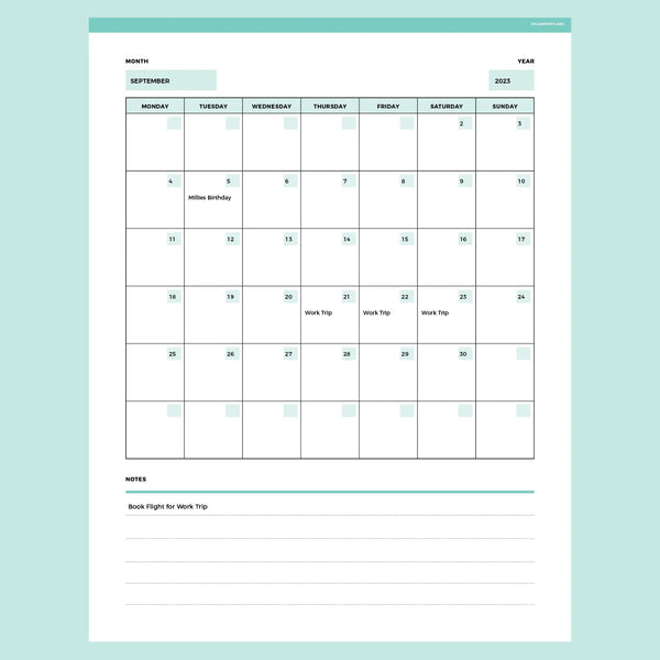 Editable Blank Monthly Calendar