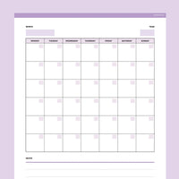 Editable Blank Monthly Calendar - Purple
