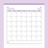 Editable Blank Monthly Calendar - Purple