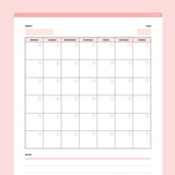 Editable Blank Monthly Calendar - Red
