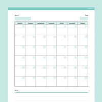Editable Blank Monthly Calendar - Teal