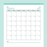 Editable Blank Monthly Calendar - Teal
