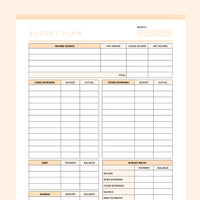 Editable Budget Planner Template - Orange