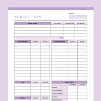 Editable Budget Planner Template - Purple