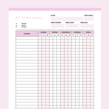 Editable Class Attendance Tracker - Pink