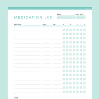 Editable Medication Tracker Template - Teal