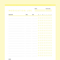 Editable Medication Tracker Template - Yellow