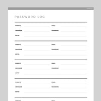 Editable Password Tracker Template - Grey