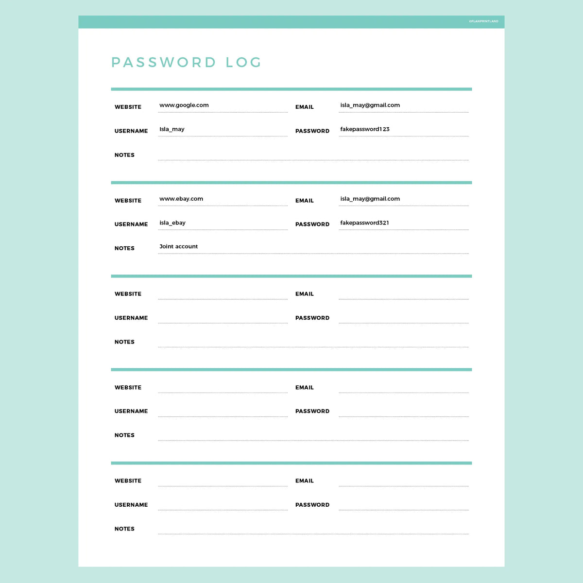 Editable Password Tracker Template | Instant Download Fillable PDF | A4 ...