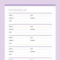 Editable Password Tracker Template - Purple