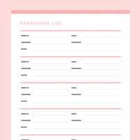 Editable Password Tracker Template - Red
