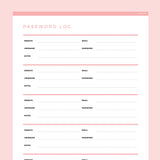 Editable Password Tracker Template - Red