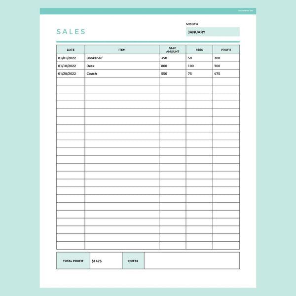 Editable Simple Sales Tracker