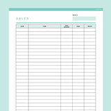 Editable Simple Sales Tracker - Teal