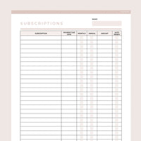 Editable Subscription Tracker Template - Brown