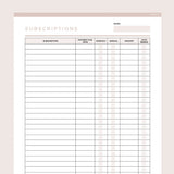 Editable Subscription Tracker Template - Brown