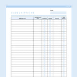 Editable Subscription Tracker Template - Light Blue